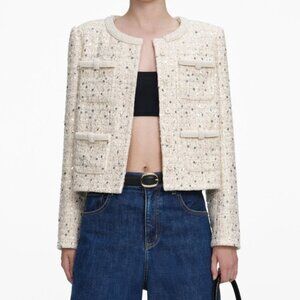 Self-Portrait Cream Embellished Boucle Jacket